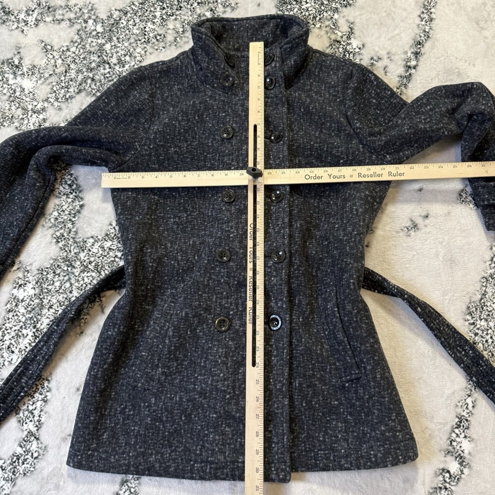 Ike Behar Coat Womens Size L Dark Gray Double Breasted Fleece Belted Long Sleeve - Picture 4 of 7
